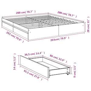 Rám postele se zásuvkami šedý sonoma 200 x 200 cm kompozit - obrázek 10