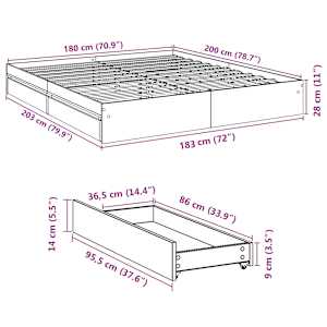 Rám postele se zásuvkami betonově šedý 180 x 200 cm kompozit - obrázek 10