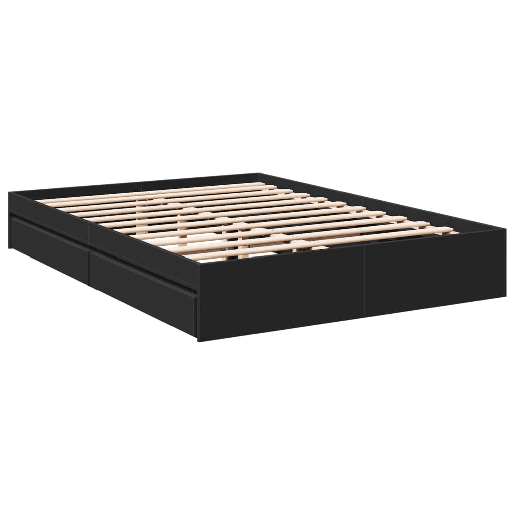 vidaXL Bedframe met lades bewerkt hout zwart 160x200 cm afbeelding