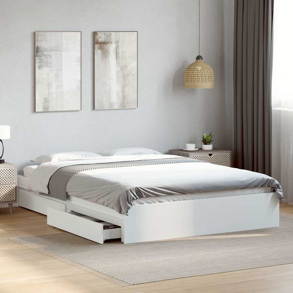 vidaXL sengeramme med skuffer 150x200 cm konstrueret træ hvid