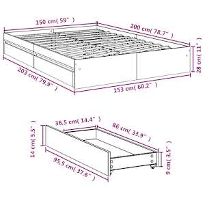 Rám postele se zásuvkami betonově šedý 150 x 200 cm kompozit - obrázek 10