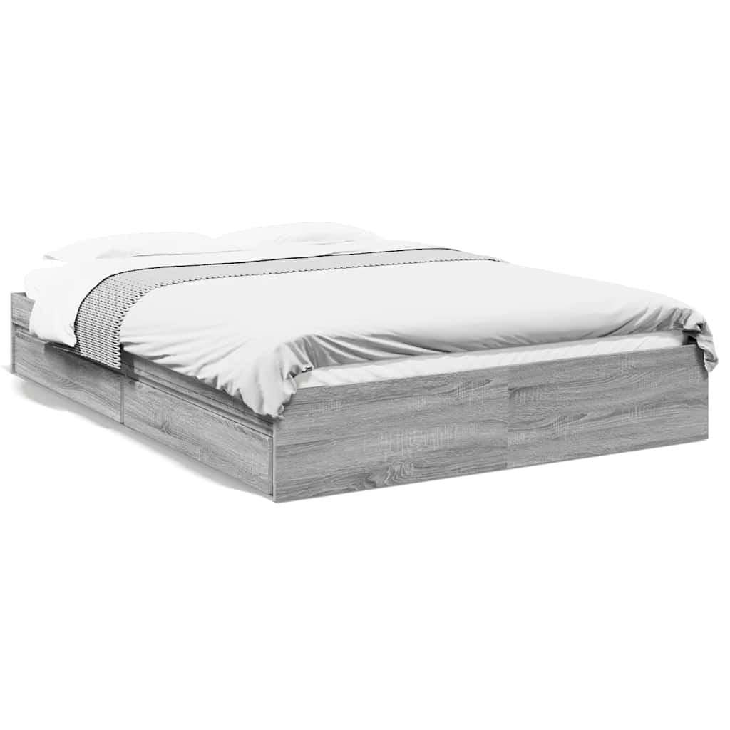 vidaXL Bedframe met lades bewerkt hout grijs sonoma eiken 150x200 cm, foto 3