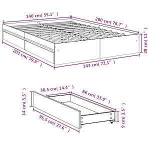 Rám postele se zásuvkami černý 140 x 200 cm kompozitní dřevo - obrázek 10
