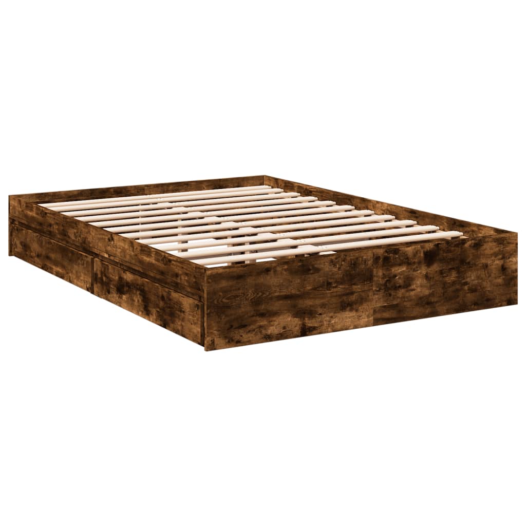 vidaXL Bedframe met lades bewerkt hout gerookt eikenkleurig 140x200 cm afbeelding