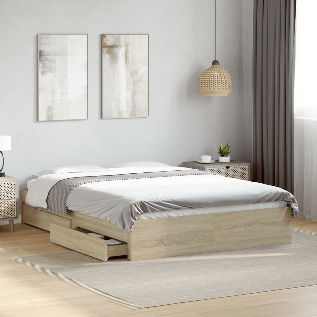 vidaXL Cadru de pat cu sertare stejar sonoma 120x200 cm lemn prelucrat