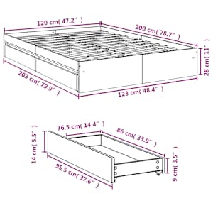 Rám postele se zásuvkami kouřový dub 120 x 200 cm kompozit - obrázek 10