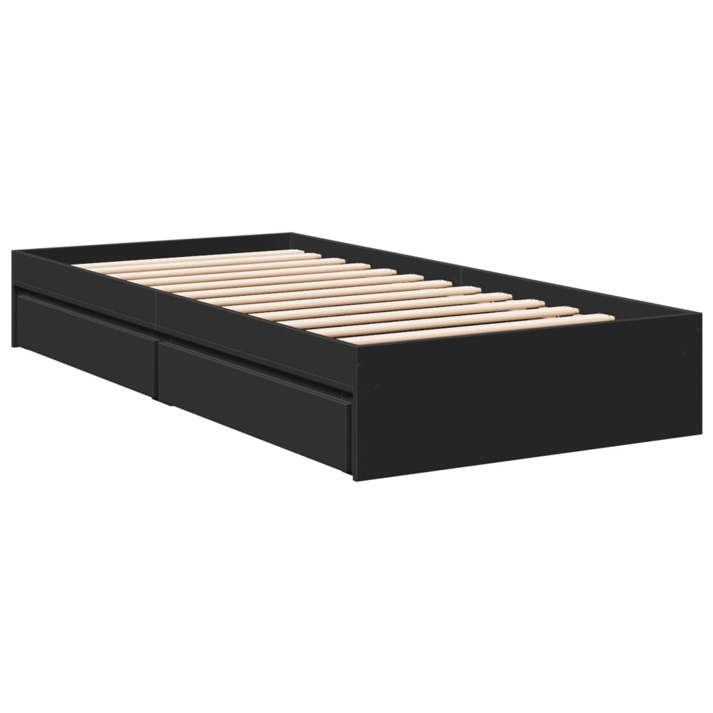 vidaXL Bedframe met lades bewerkt hout zwart 100x200 cm afbeelding