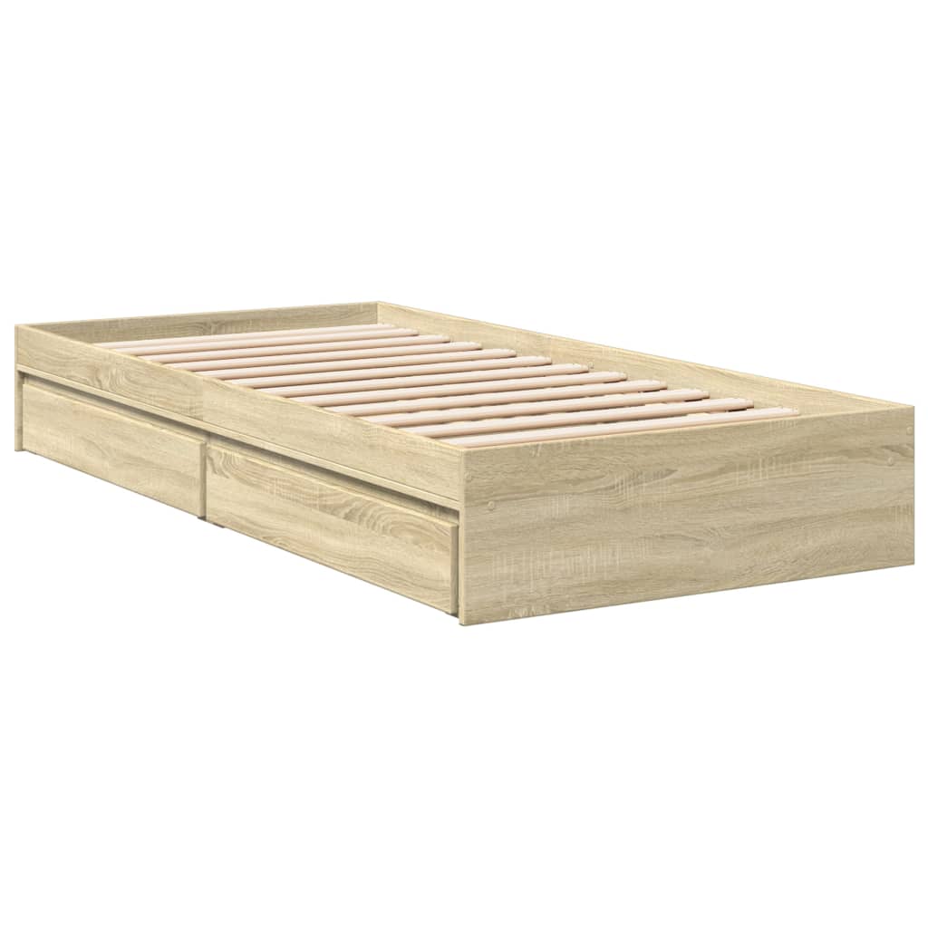 vidaXL Bedframe met lades bewerkt hout sonoma eikenkleurig 100x200 cm afbeelding