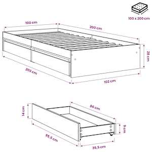 Rám postele se zásuvkami betonově šedý 100 x 200 cm kompozit - obrázek 10