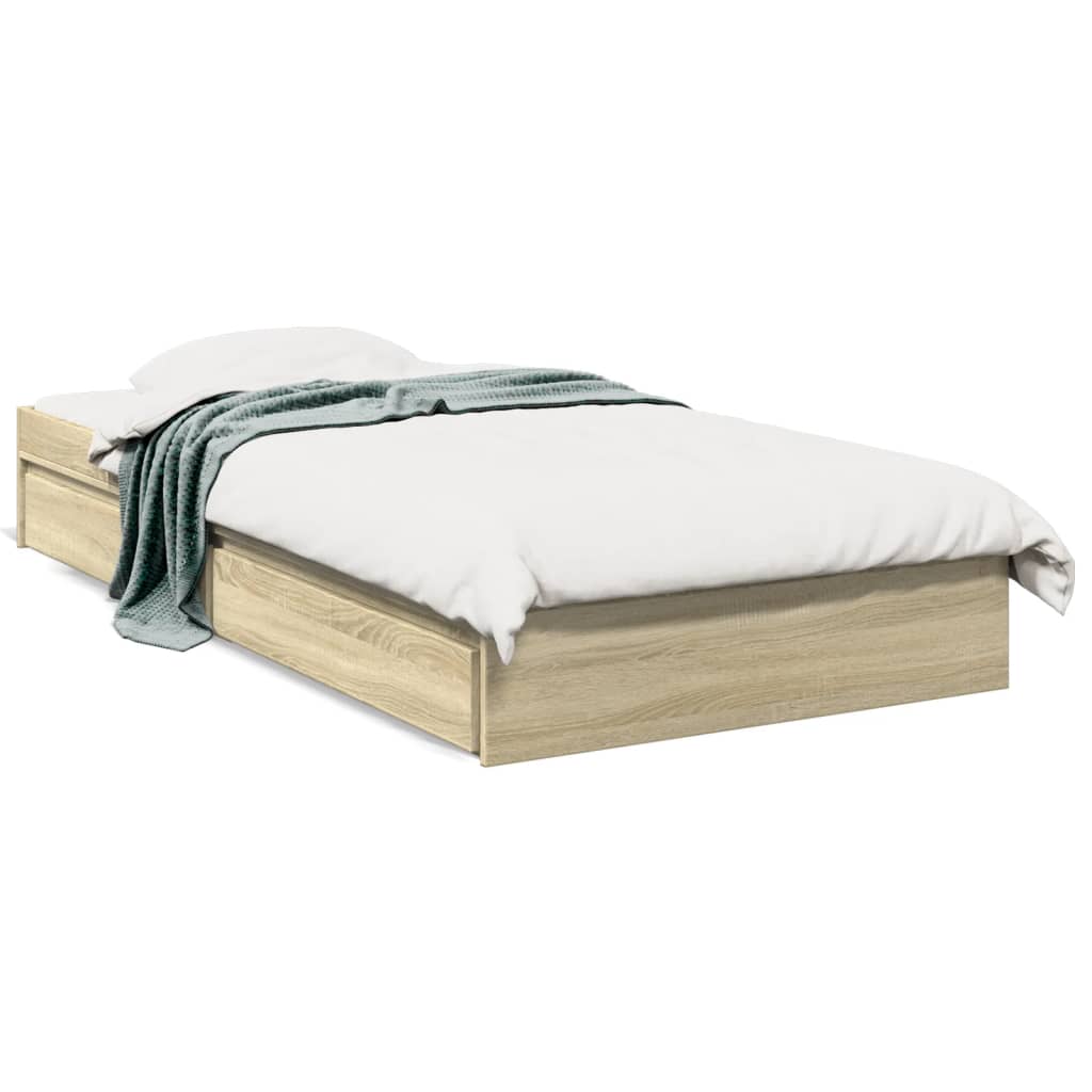 E-shop vidaXL Posteľný rám so zásuvkami dub sonoma 90x200 cm kompozitné drevo