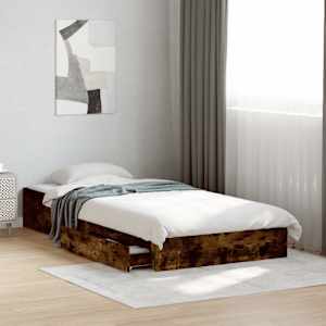 Posteljni okvir s predali dimljen hrast 90x200 cm inž. les