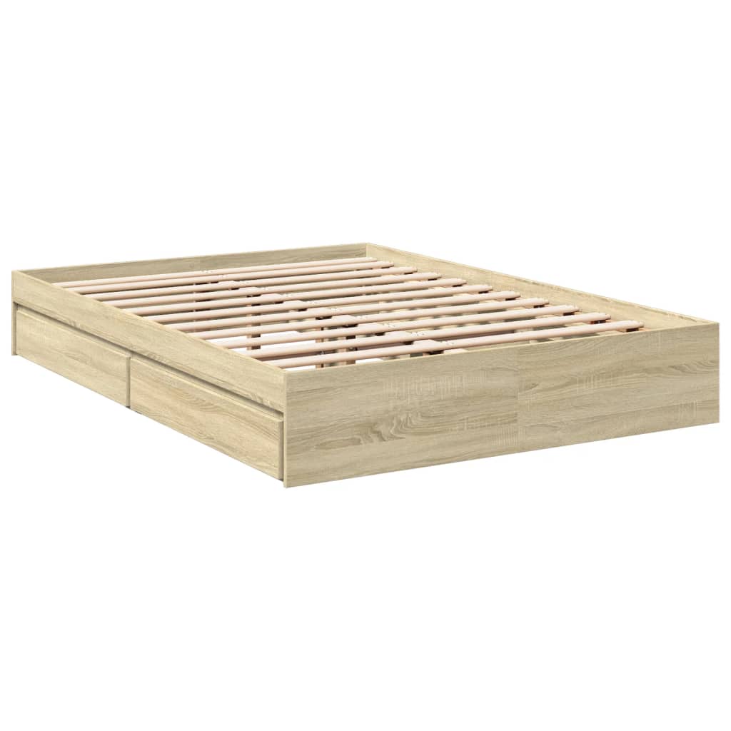 vidaXL Bedframe met lades bewerkt hout sonoma eikenkleurig 140x190 cm afbeelding