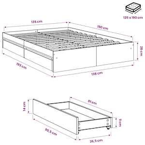 Rám postele se zásuvkami bílý 135 x 190 cm kompozitní dřevo - obrázek 10