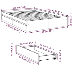Rám postele se zásuvkami kouřový dub 135 x 190 cm kompozit - obrázek 10
