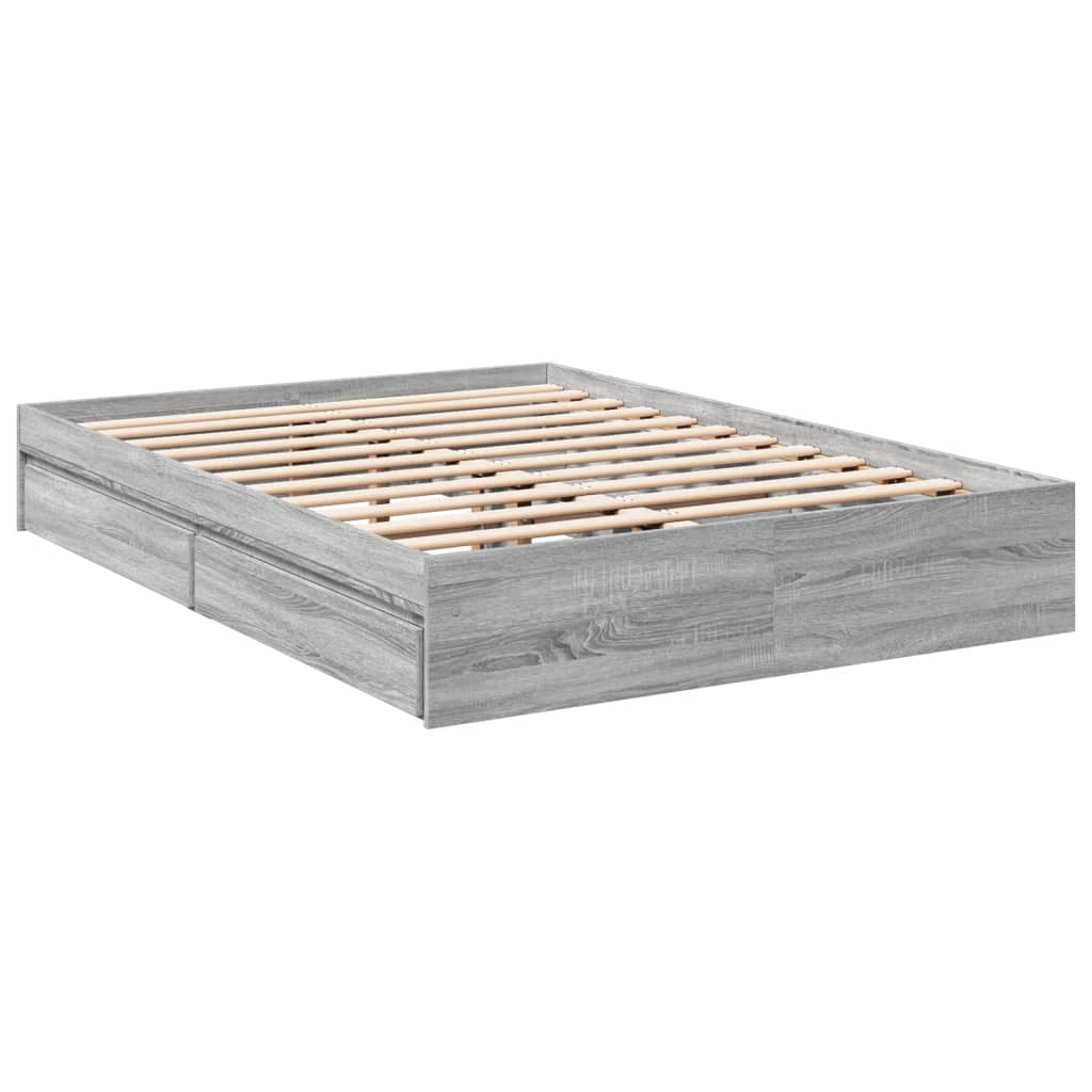 vidaXL Bedframe met lades bewerkt hout grijs sonoma eiken 135x190 cm afbeelding