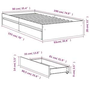 Rám postele se zásuvkami bílý 90 x 190 cm kompozitní dřevo - obrázek 10