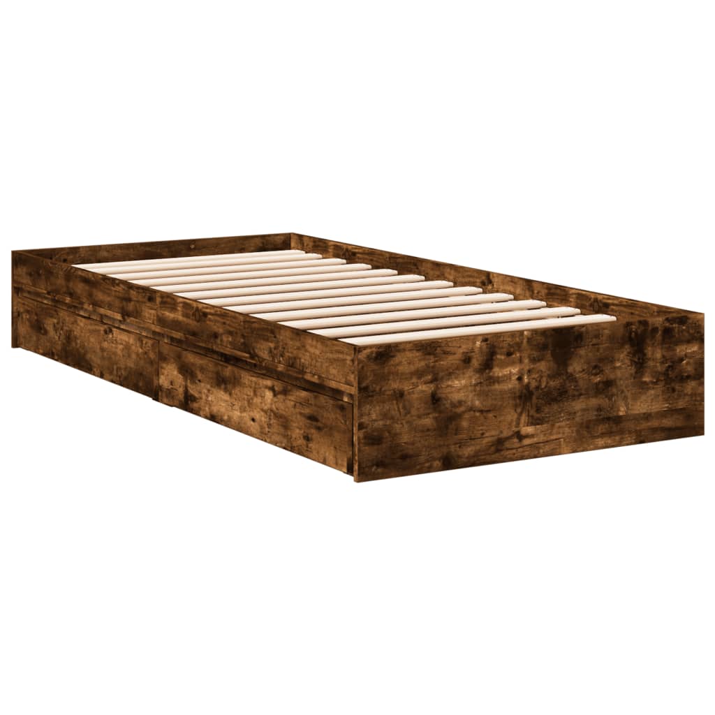 vidaXL Bedframe met lades bewerkt hout gerookt eikenkleurig 90x190 cm afbeelding