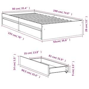 Rám postele se zásuvkami kouřový dub 90x190 cm kompozitní dřevo - obrázek 10