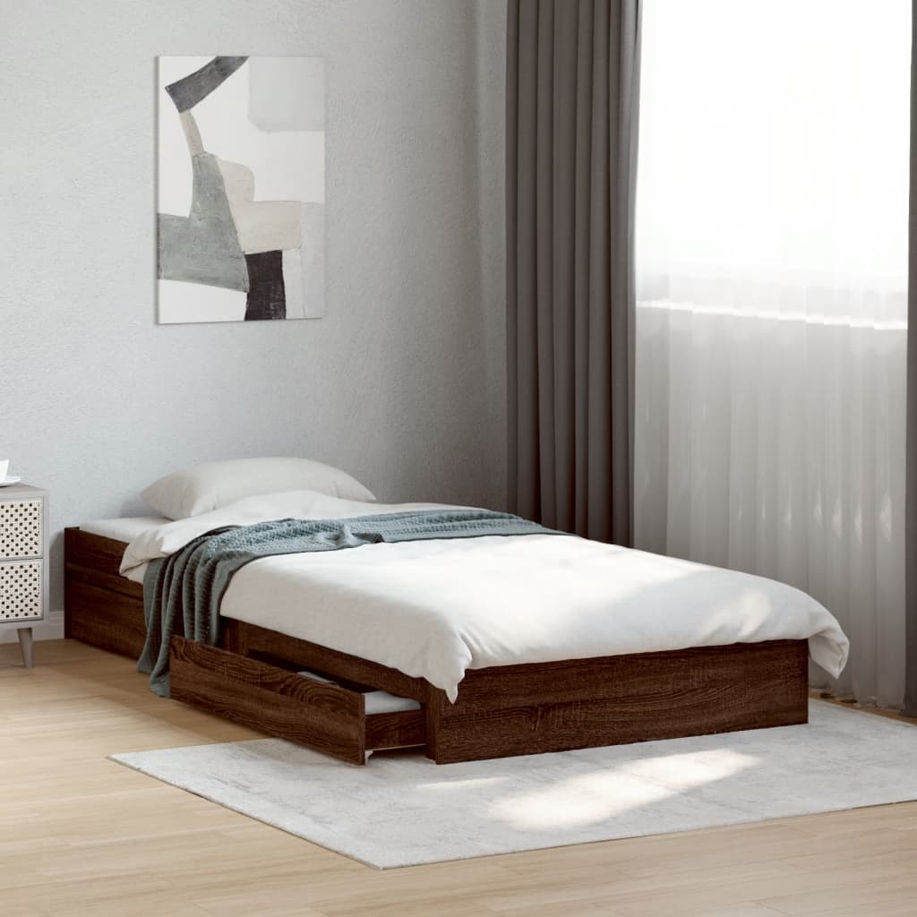 vidaXL Cadru de pat cu sertare, stejar maro, 90x190 cm lemn prelucrat