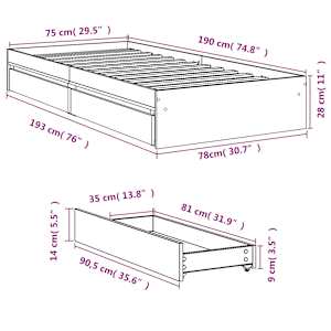 Rám postele se zásuvkami bílý 75 x 190 cm kompozitní dřevo - obrázek 10
