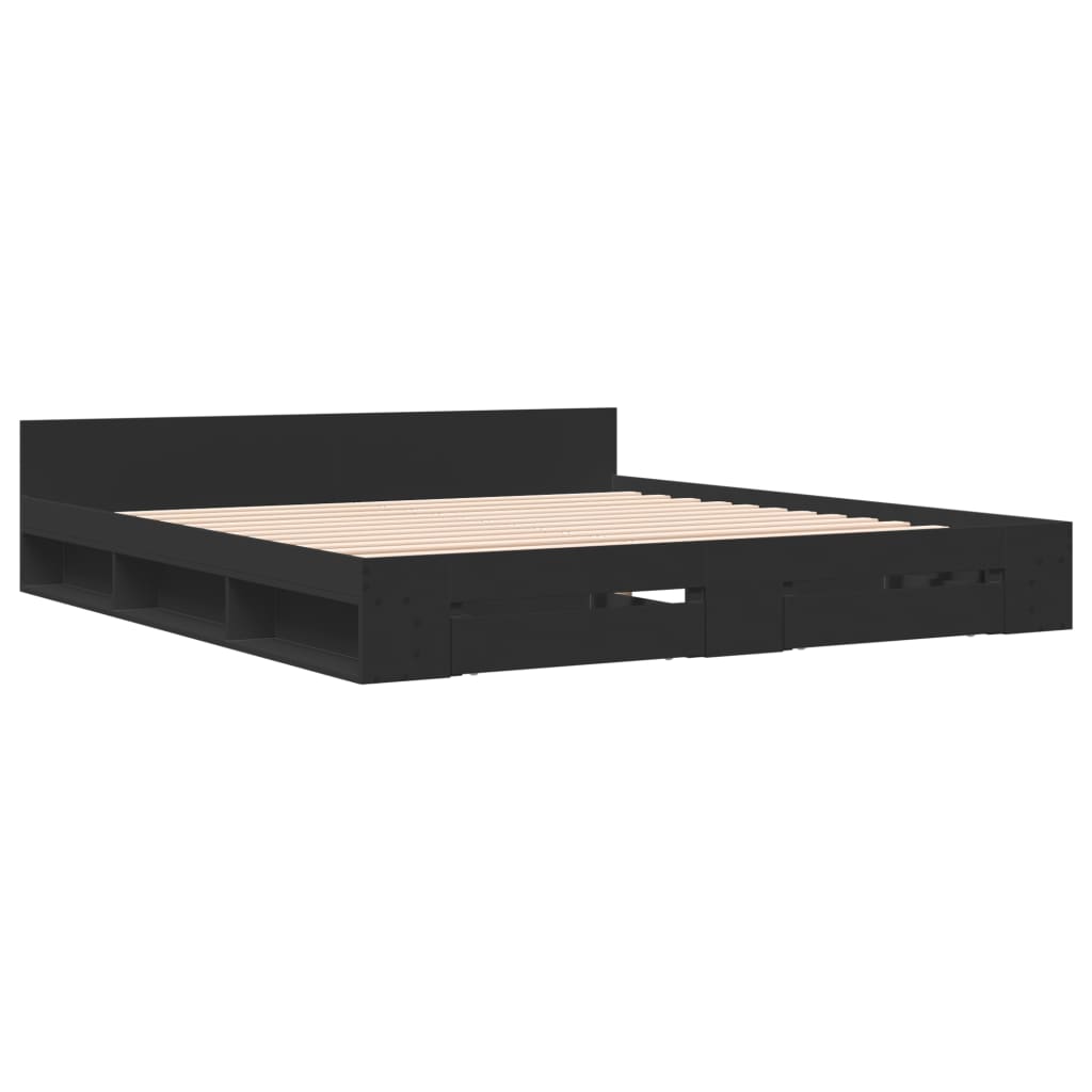 vidaXL Bedframe met lades bewerkt hout zwart 200x200 cm afbeelding