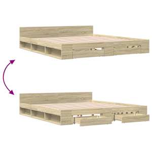 Rám postele se zásuvkami dub sonoma 200x200 cm kompozitní dřevo - obrázek 7