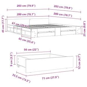 Rám postele se zásuvkami betonově šedý 200 x 200 cm kompozit - obrázek 10