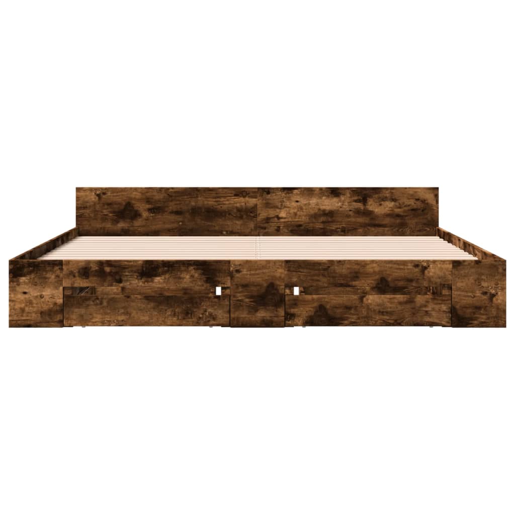 vidaXL Bedframe met lades bewerkt hout gerookt eikenkleurig 200x200 cm, foto 4