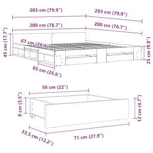 Rám postele se zásuvkami kouřový dub 200 x 200 cm kompozit - obrázek 10