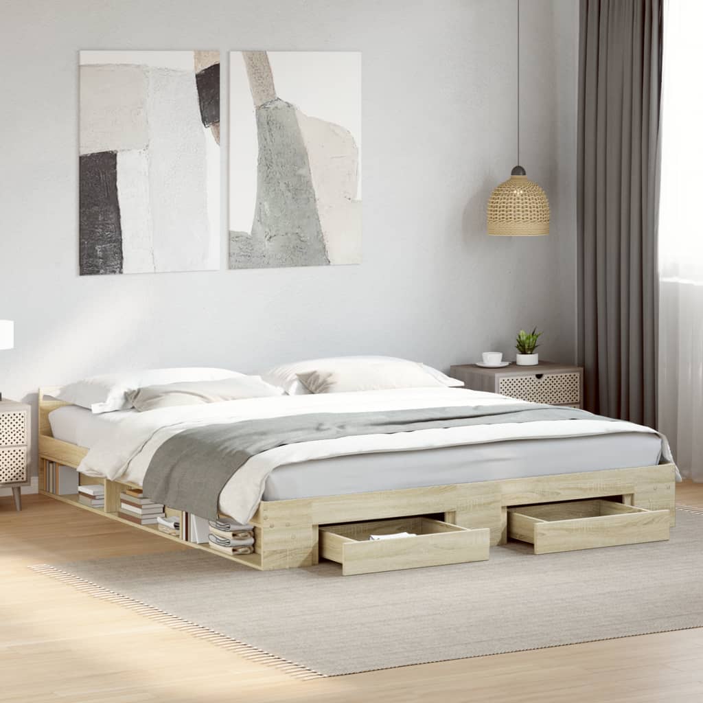 Photos - Bed VidaXL  Frame with Drawers without Mattress Sonoma Oak 180x200 cm Super 