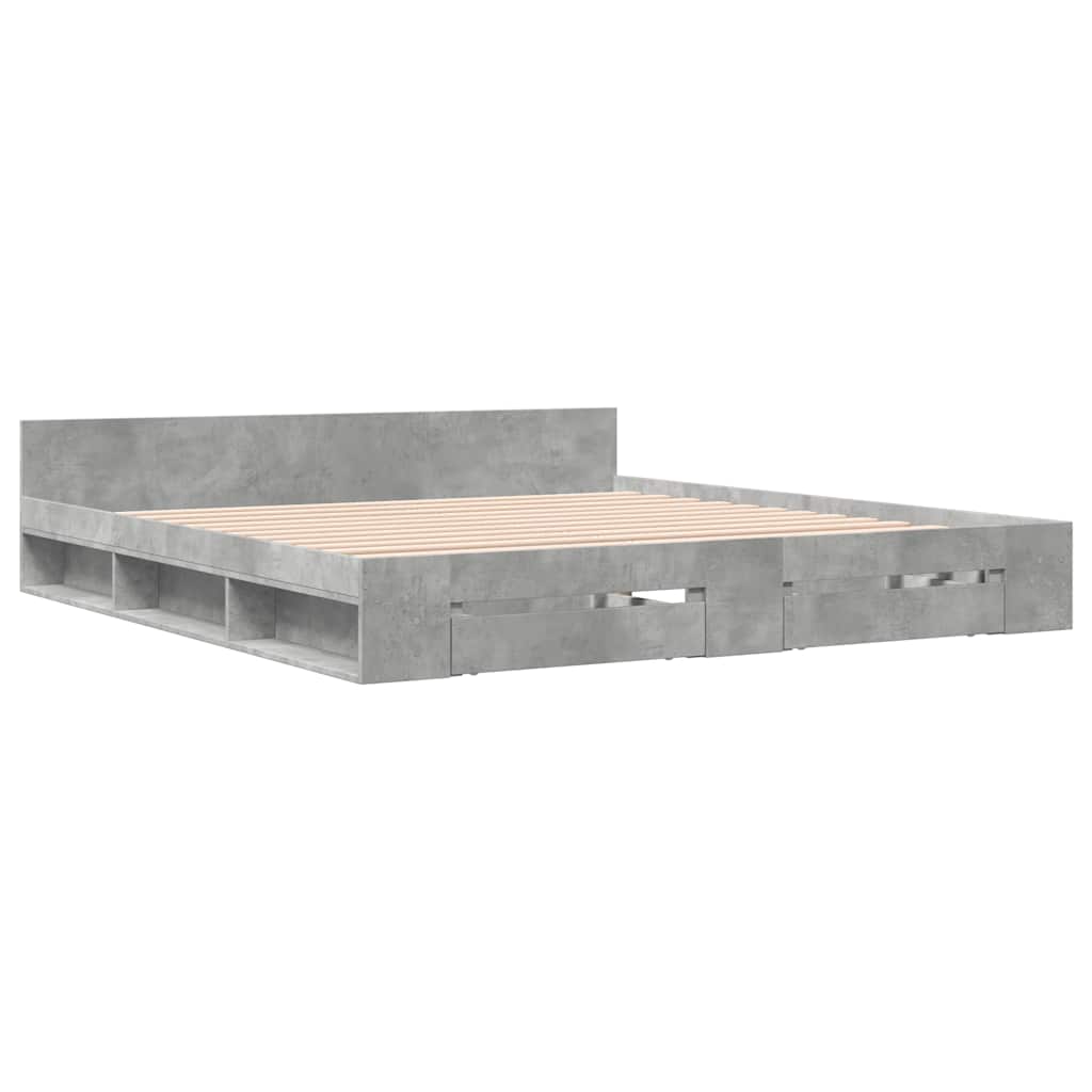 vidaXL Bedframe met lades bewerkt hout betongrijs 180x200 cm grijs, foto 2