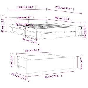 Rám postele se zásuvkami bílý 160 x 200 cm kompozitní dřevo - obrázek 10