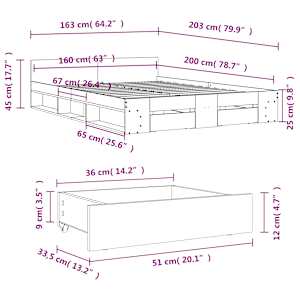 Rám postele se zásuvkami dub sonoma 160x200 cm kompozitní dřevo - obrázek 10