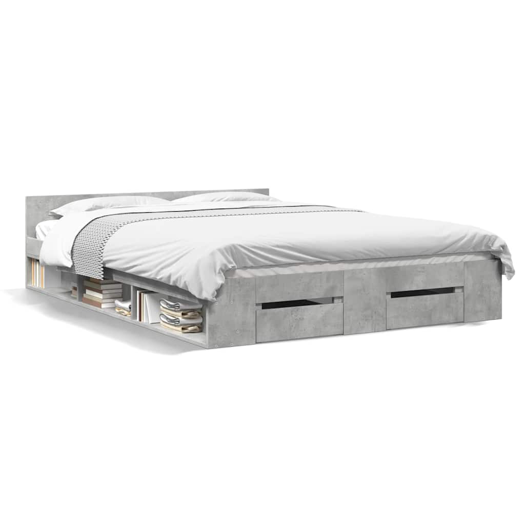 vidaXL Bedframe met lades bewerkt hout betongrijs 160x200 cm grijs, foto 3