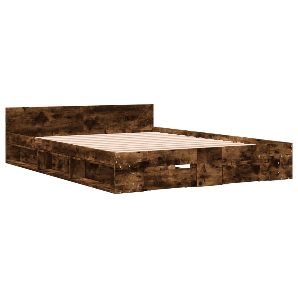 vidaXL Bedframe met lades bewerkt hout gerookt eikenkleurig 160x200 cm afbeelding