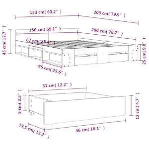 Rám postele se zásuvkami bílý 150 x 200 cm kompozitní dřevo - obrázek 10