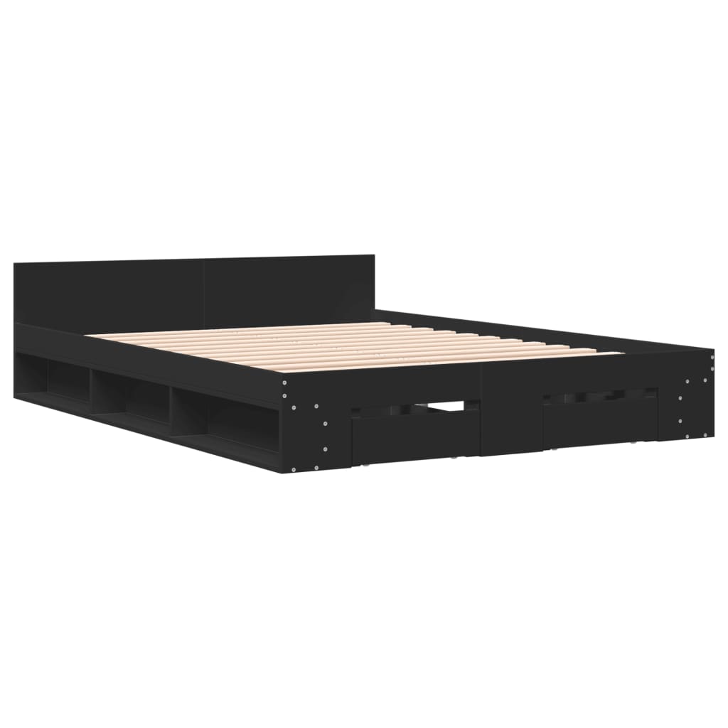 vidaXL Bedframe met lades bewerkt hout zwart 150x200 cm afbeelding
