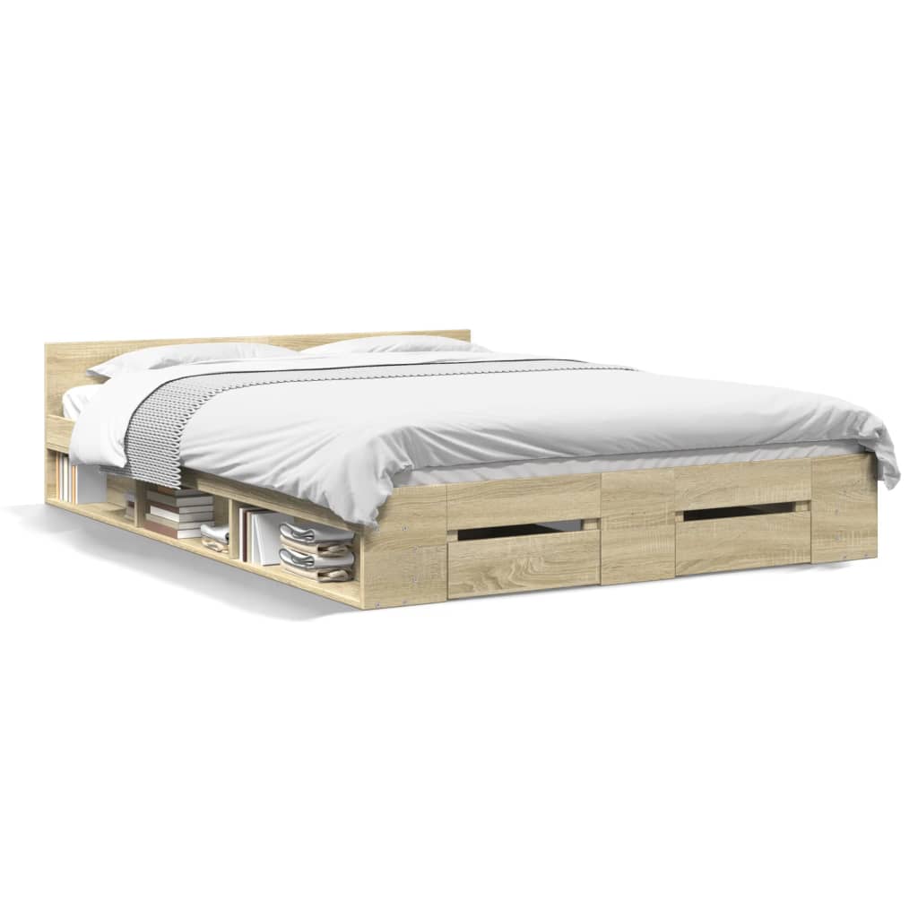 vidaXL Bedframe met lades bewerkt hout sonoma eikenkleurig 150x200 cm, foto 3