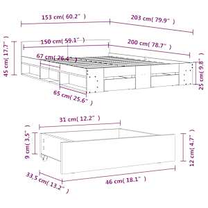 Rám postele se zásuvkami dub sonoma 150x200 cm kompozitní dřevo - obrázek 10