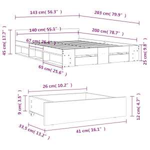 Rám postele se zásuvkami bílý 140 x 200 cm kompozitní dřevo - obrázek 10