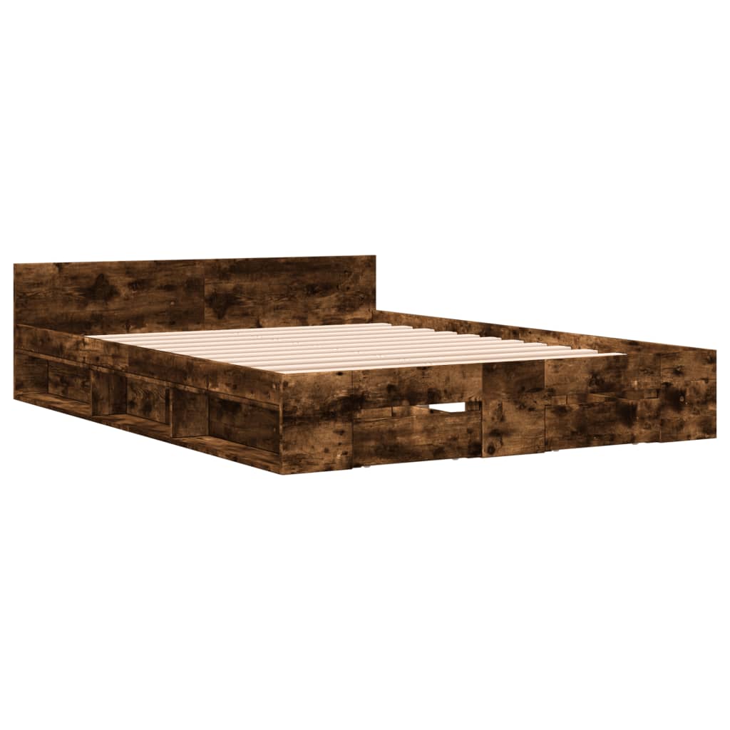 vidaXL Bedframe met lades bewerkt hout gerookt eikenkleurig 120x200 cm afbeelding