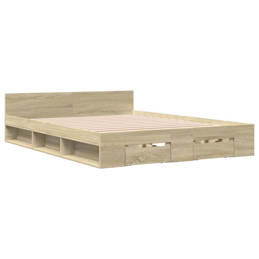 vidaXL Bedframe met lades bewerkt hout sonoma eikenkleurig 135x190 cm afbeelding