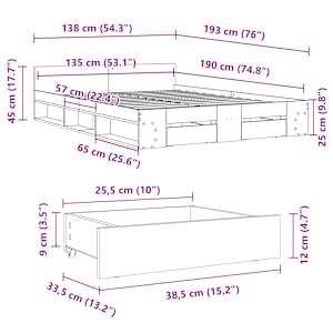 Rám postele se zásuvkami dub sonoma 135x190 cm kompozitní dřevo - obrázek 10