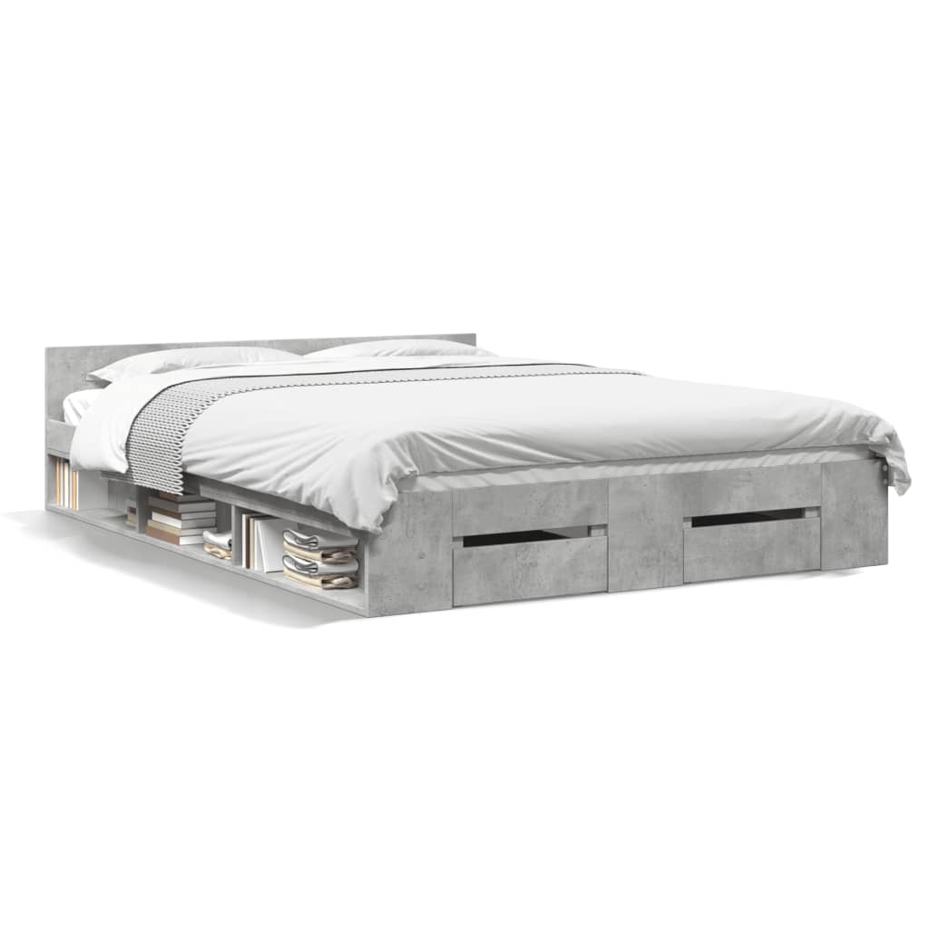 vidaXL Bedframe met lades bewerkt hout betongrijs 135x190 cm grijs, foto 3