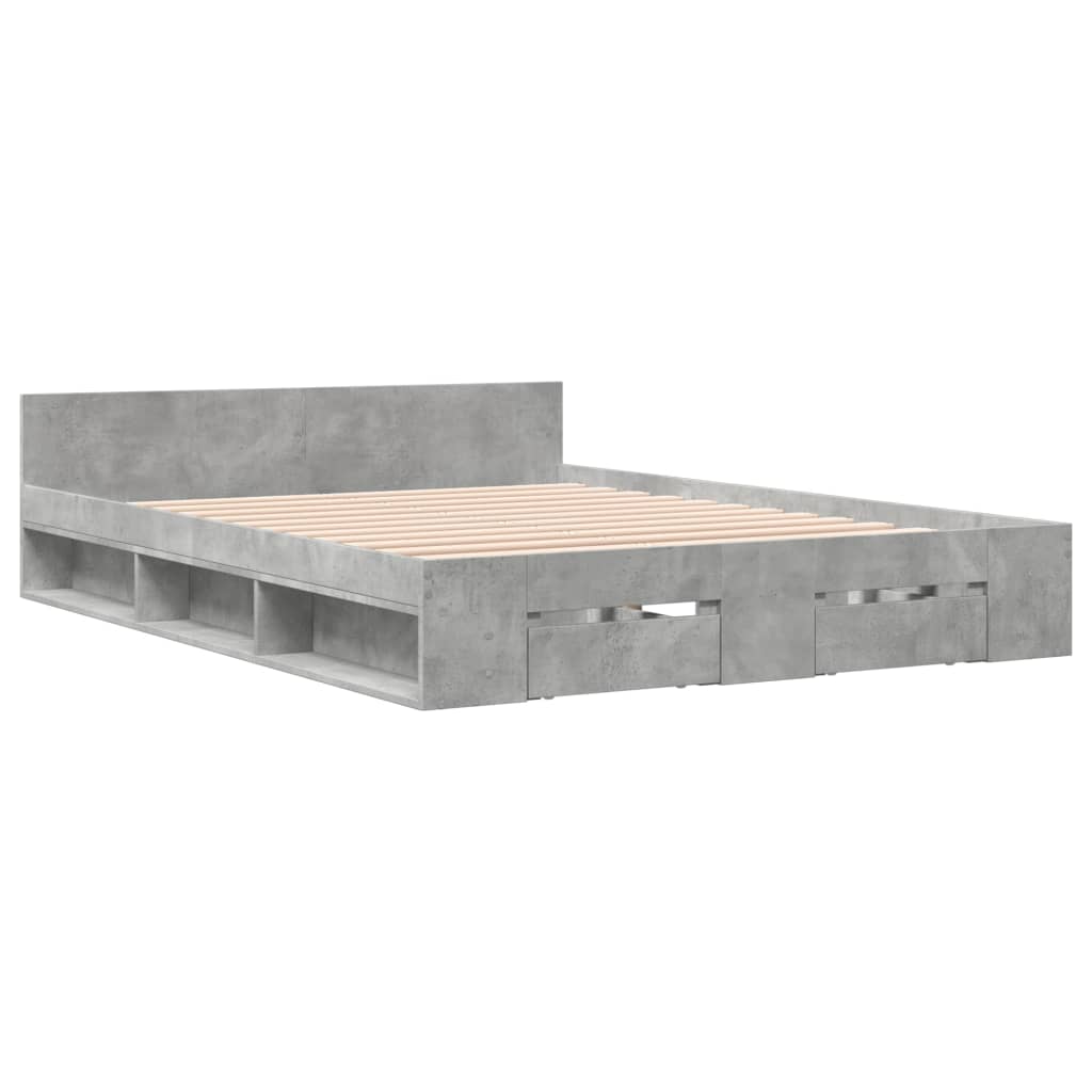 vidaXL Bedframe met lades bewerkt hout betongrijs 135x190 cm afbeelding