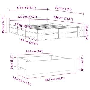 Rám postele se zásuvkami černý 120 x 190 cm kompozitní dřevo - obrázek 10