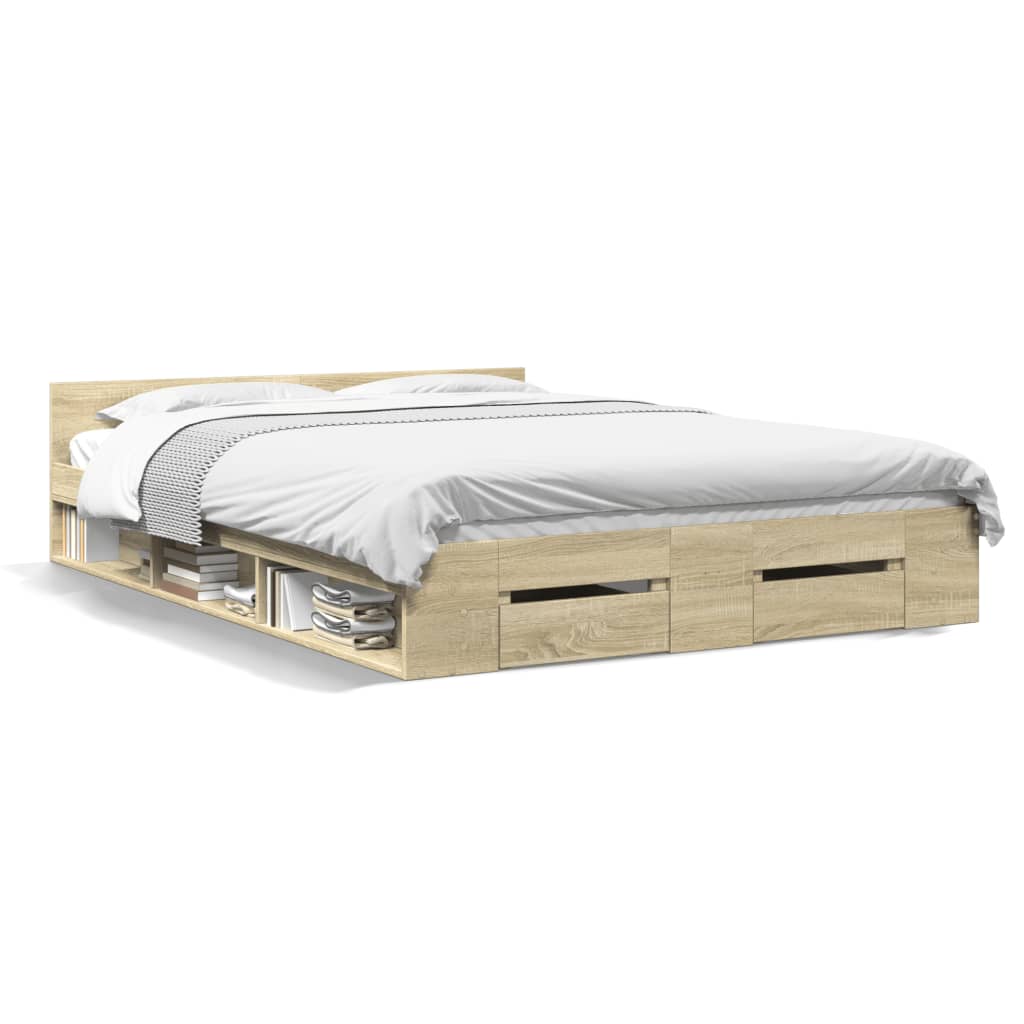 E-shop vidaXL Posteľný rám so zásuvkami dub sonoma 120x190cm kompozitné drevo