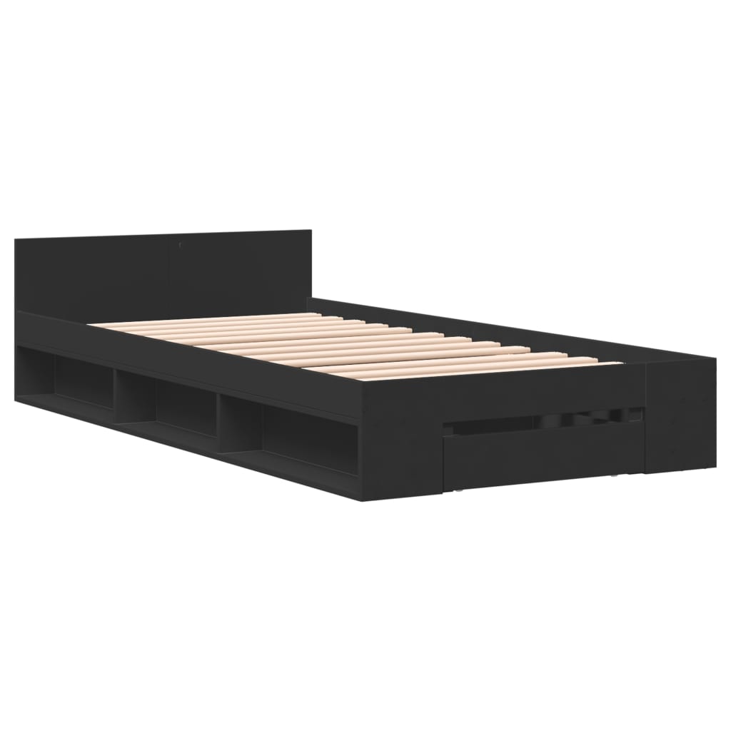 vidaXL Bedframe met lade bewerkt hout zwart 90x190 cm afbeelding