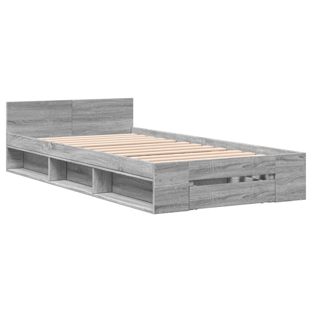 vidaXL Bedframe met lade bewerkt hout grijs sonoma eiken 90x190 cm afbeelding