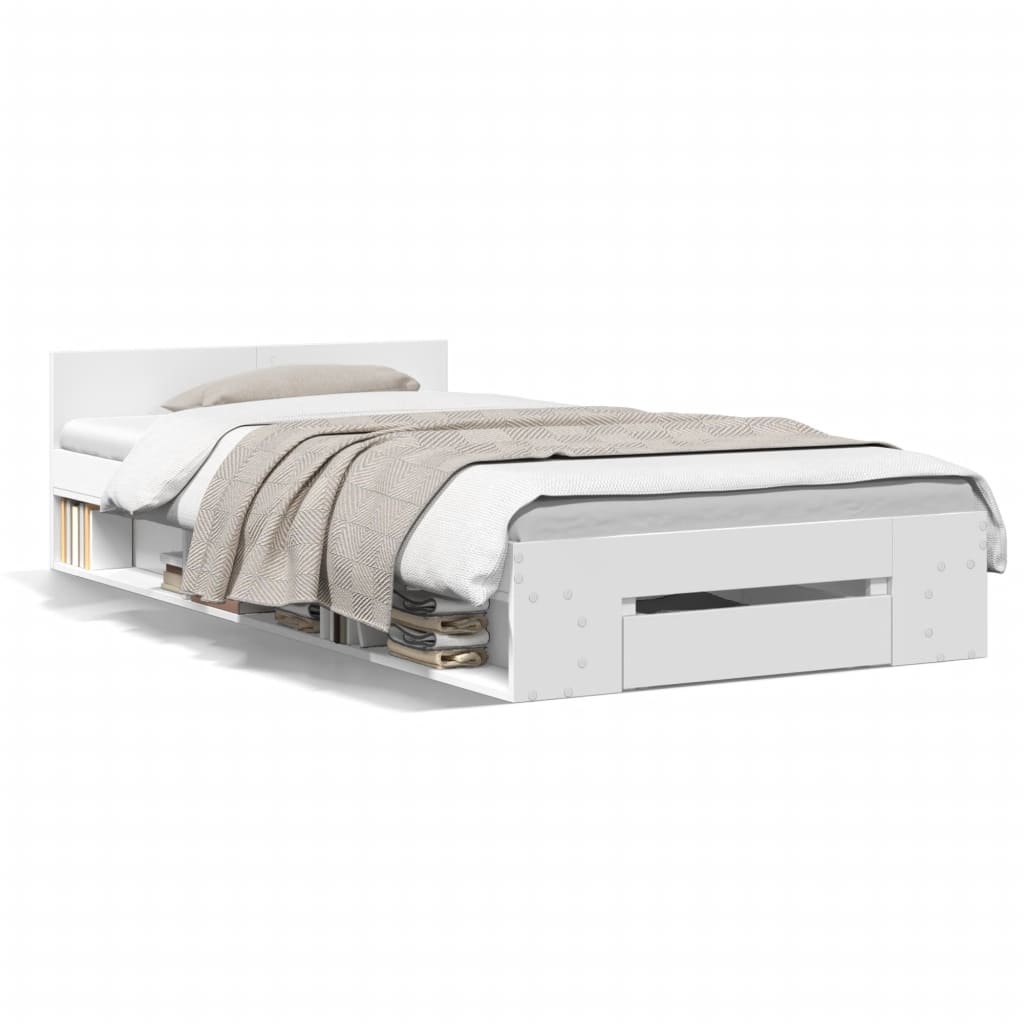 vidaXL Bedframe met lade bewerkt hout wit 100x200 cm, foto 3
